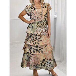 Ruffle Layered Printed Maxi Dress